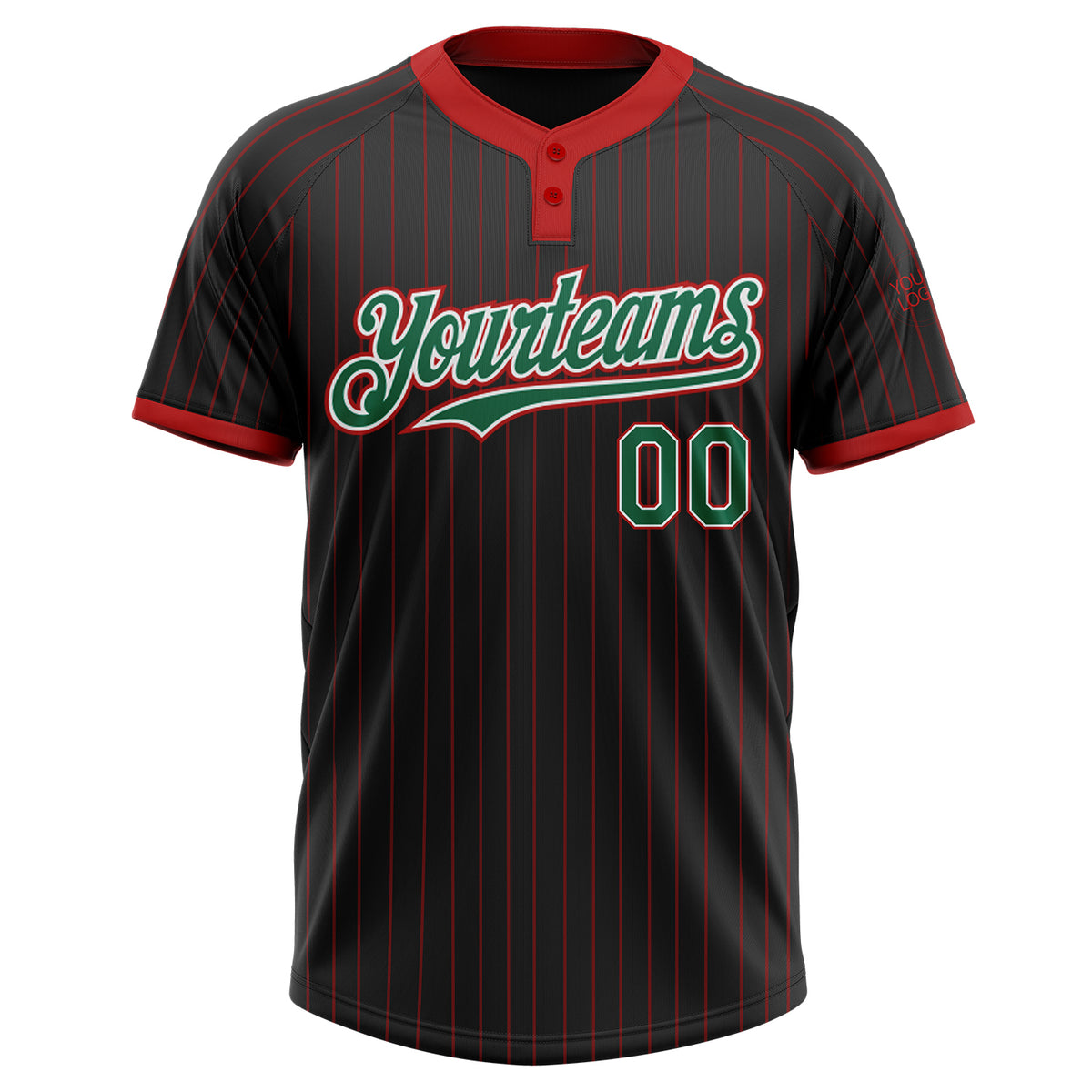 Custom Black Red Pinstripe Kelly Green-White Two-Button Unisex Softball ...