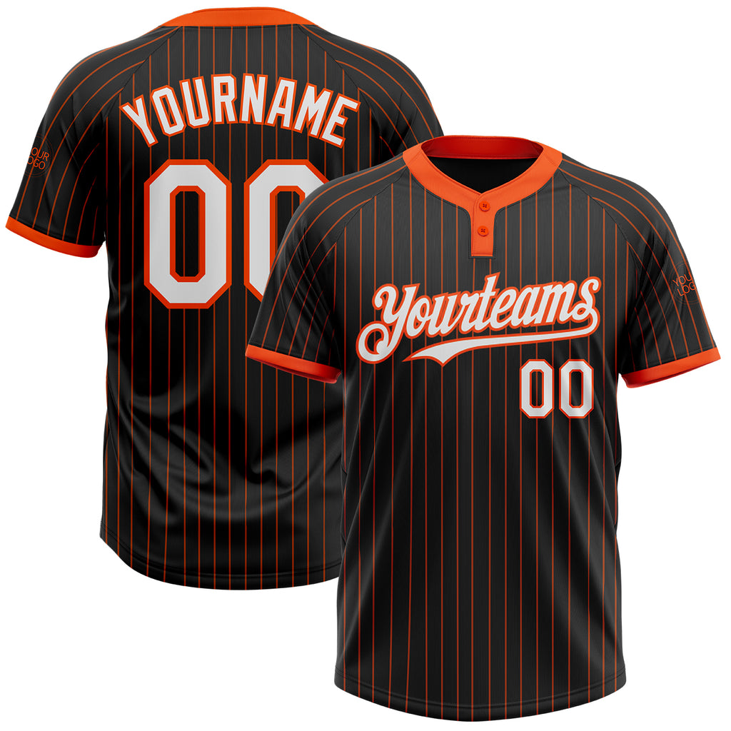 Custom Black Orange Pinstripe White Two-Button Unisex Softball Jersey