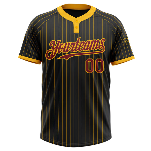 Custom Black Gold Pinstripe Crimson Two-Button Unisex Softball Jersey