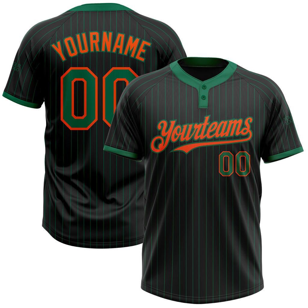 Custom Black Kelly Green Pinstripe Orange Two-Button Unisex Softball Jersey