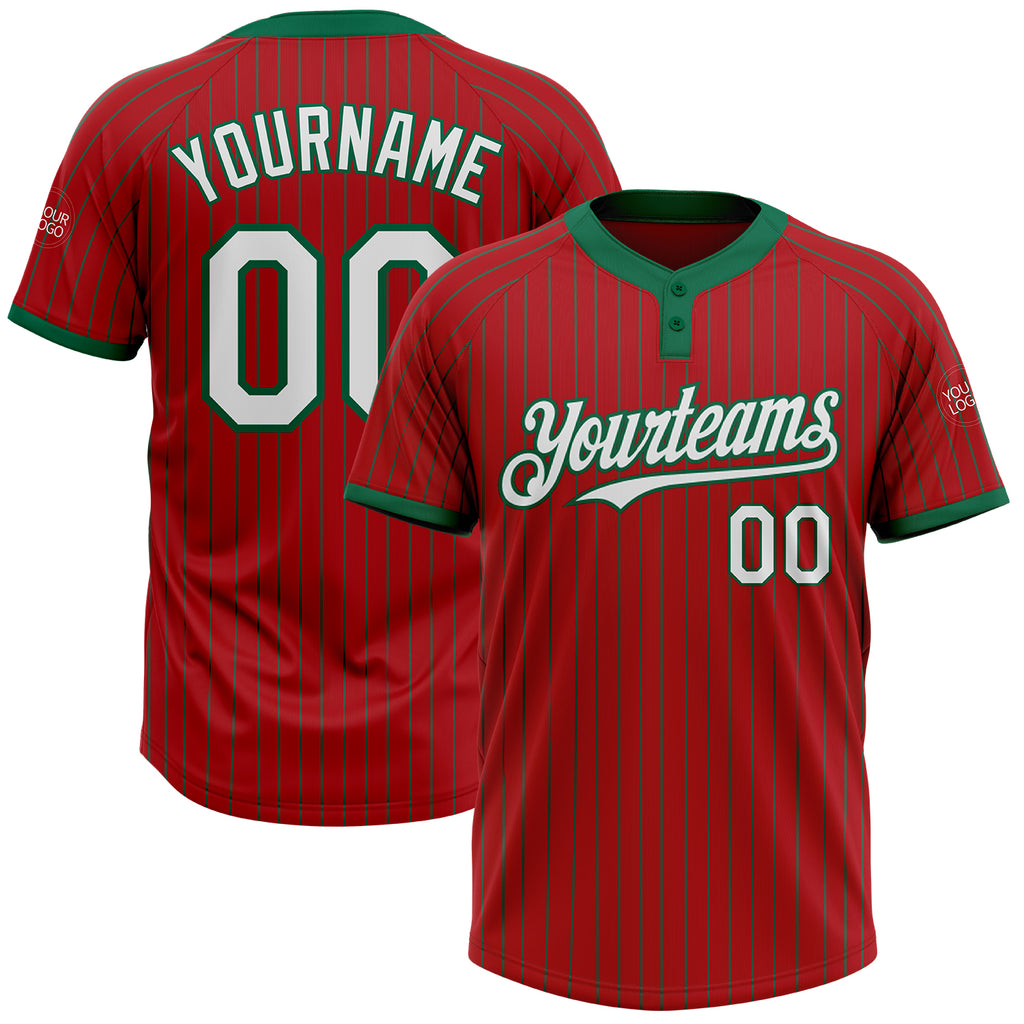 Custom Red Kelly Green Pinstripe Kelly Green Two-Button Unisex Softball Jersey