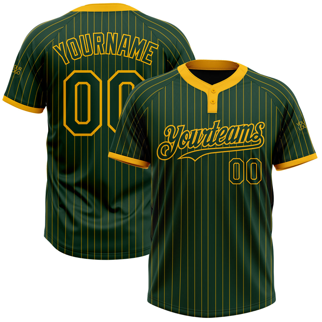 Custom Green Gold Pinstripe Gold Two-Button Unisex Softball Jersey