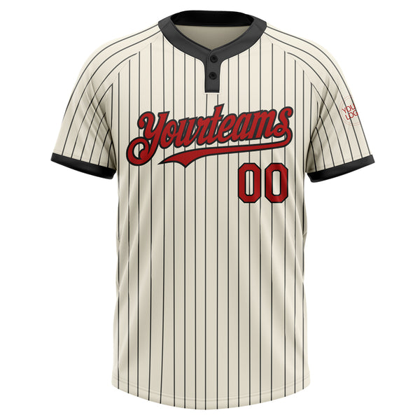 Custom Cream Black Pinstripe Red Two-Button Unisex Softball Jersey