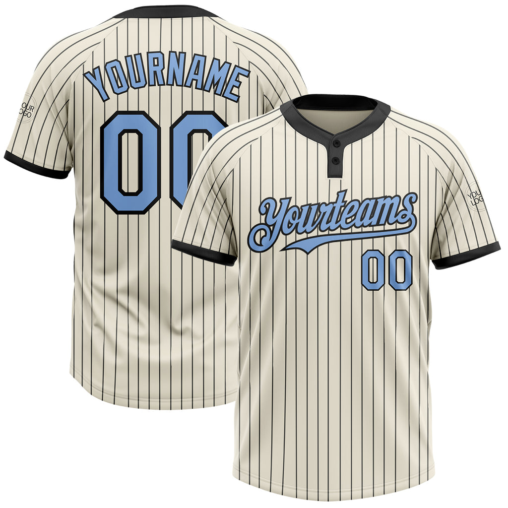 Custom Cream Black Pinstripe Light Blue Two-Button Unisex Softball Jersey