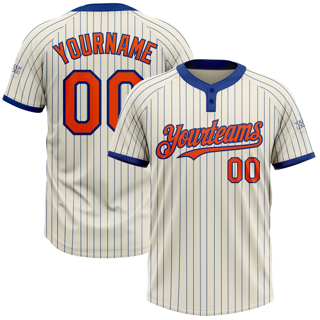 Custom Cream Royal Pinstripe Orange Two-Button Unisex Softball Jersey