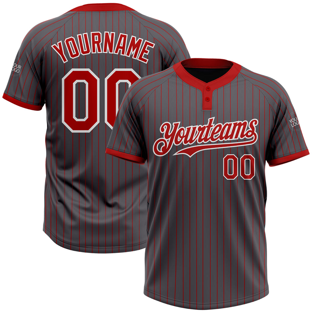 Custom Steel Gray Red Pinstripe White Two-Button Unisex Softball Jersey