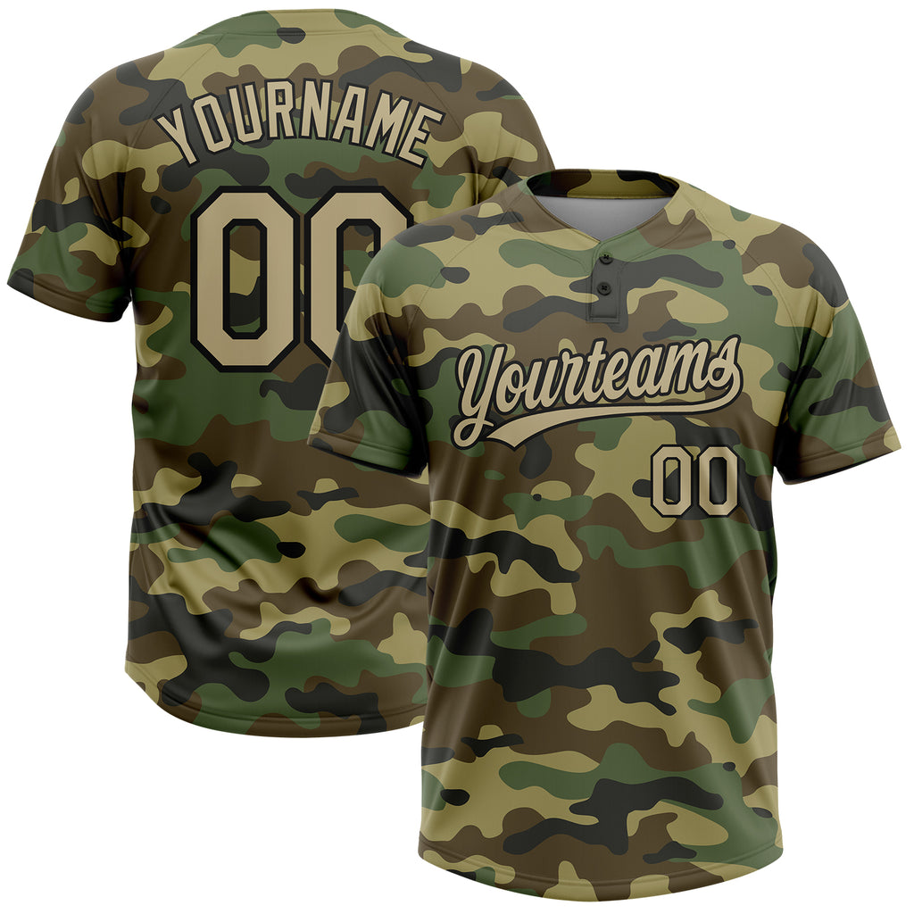 Custom Camo Vegas Gold-Black Salute To Service Two-Button Unisex Softball Jersey