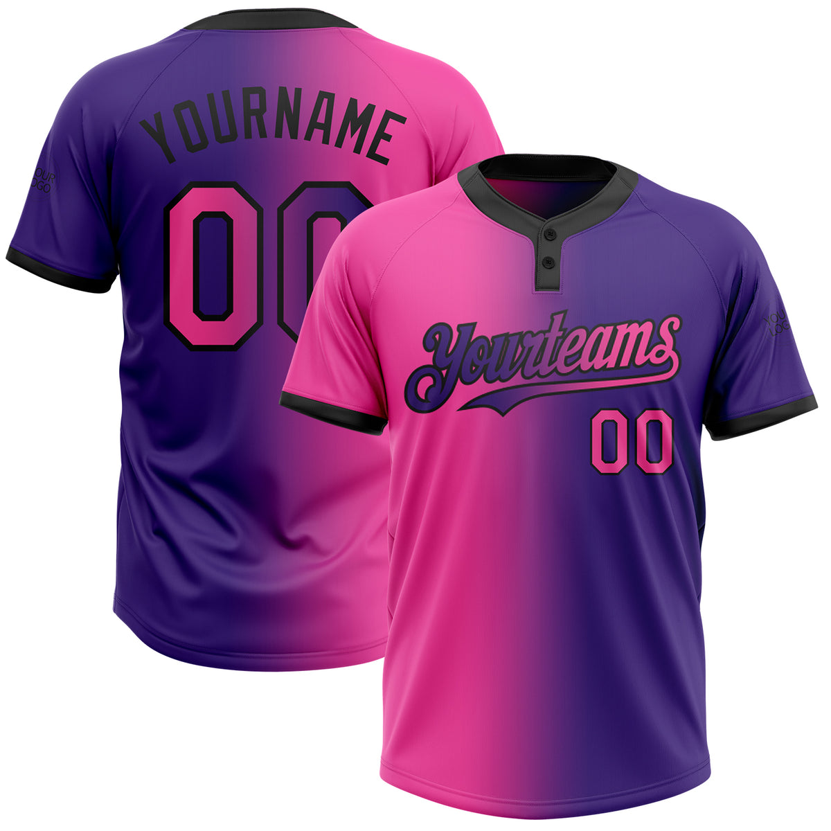 Custom Purple Pink-Black Gradient Fashion Two-Button Unisex Softball ...