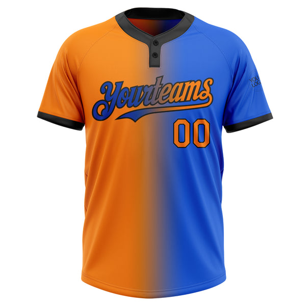 Custom Thunder Blue Bay Orange-Black Gradient Fashion Two-Button Unisex Softball Jersey