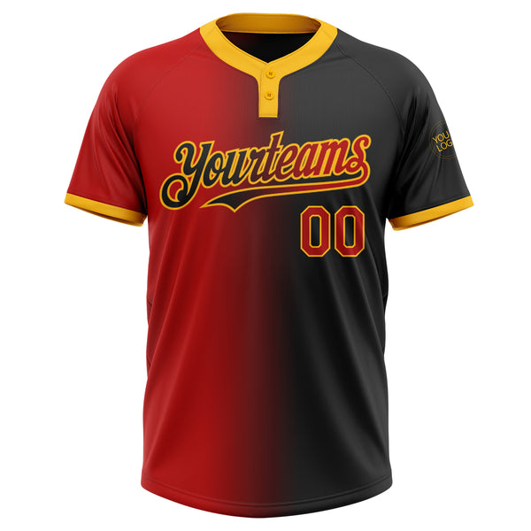 Custom Black Red-Gold Gradient Fashion Two-Button Unisex Softball Jersey