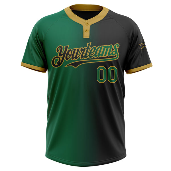 Custom Black Kelly Green-Old Gold Gradient Fashion Two-Button Unisex Softball Jersey