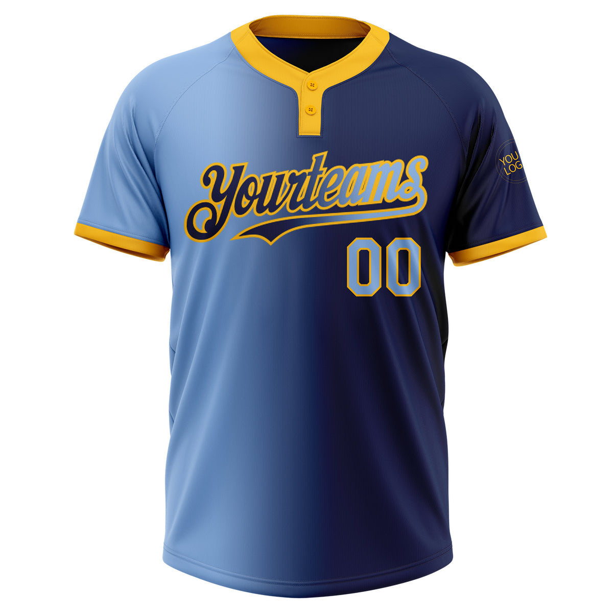 Custom Navy Light Blue-Gold Gradient Fashion Two-Button Unisex Softball ...