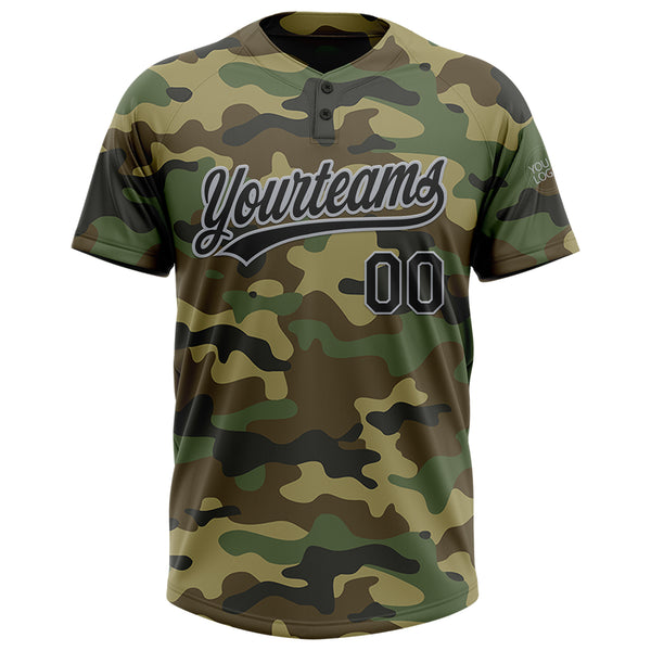 Custom Camo Black-Gray Salute To Service Two-Button Unisex Softball Jersey