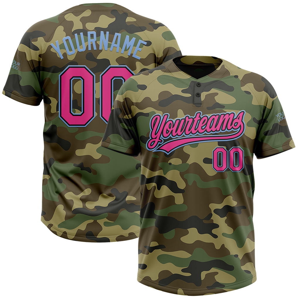 Custom Camo Pink Black-Light Blue Salute To Service Two-Button Unisex Softball Jersey