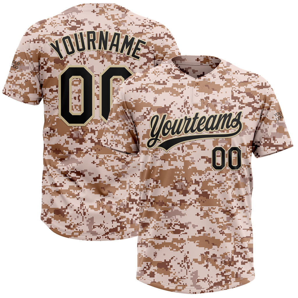 Custom Camo Black-Cream Salute To Service Two-Button Unisex Softball Jersey