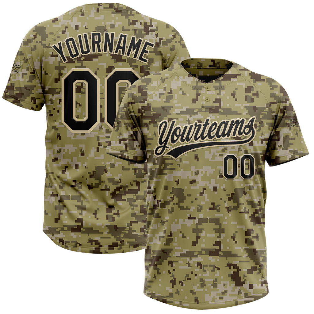 Custom Camo Black-Cream Salute To Service Two-Button Unisex Softball Jersey