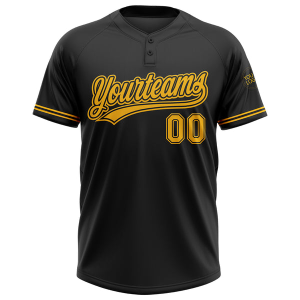 Custom Black Gold Two-Button Unisex Softball Jersey