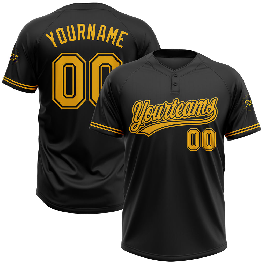 Custom Black Gold Two-Button Unisex Softball Jersey