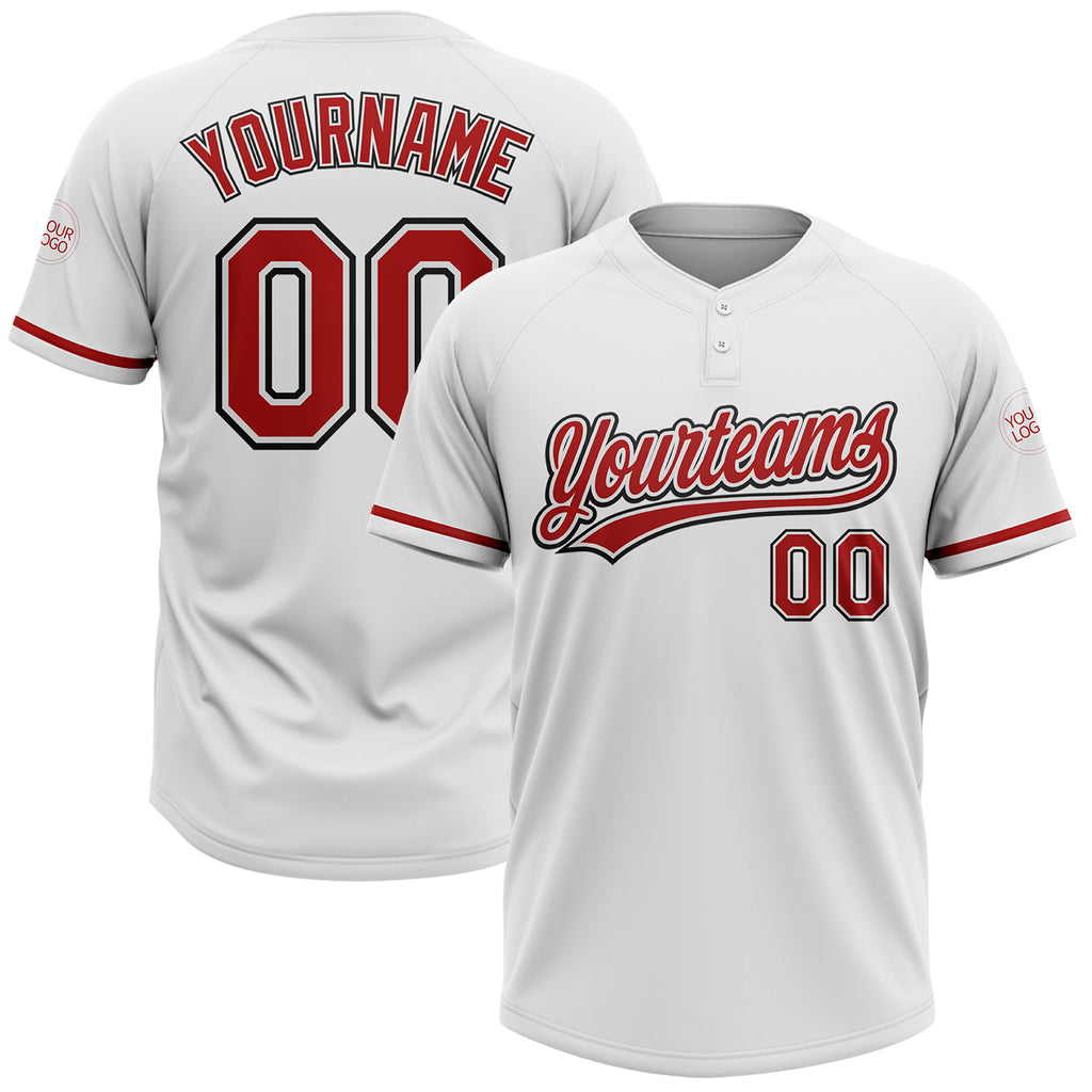 Custom White Red-Black Two-Button Unisex Softball Jersey