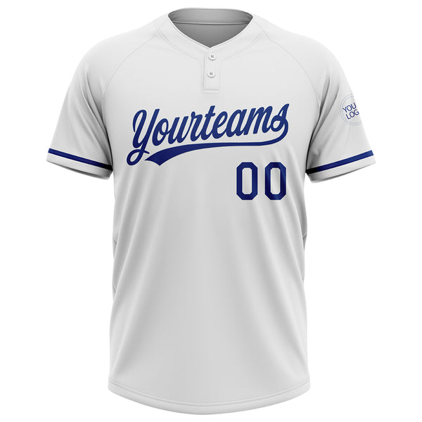 Custom White Royal Two-Button Unisex Softball Jersey