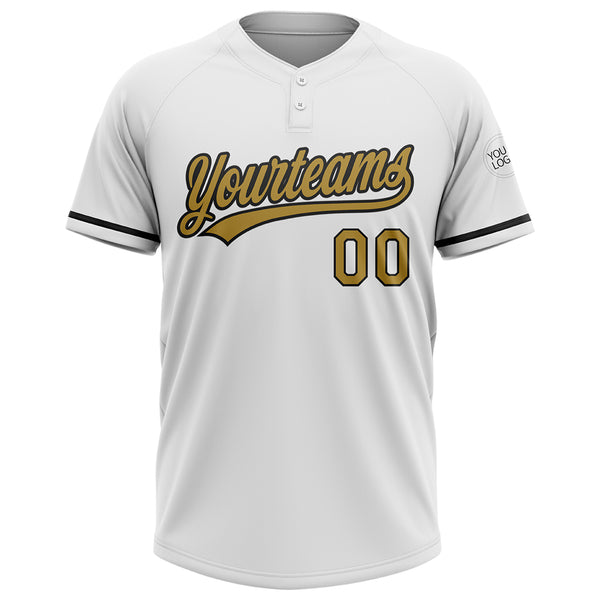 Custom White Old Gold-Black Two-Button Unisex Softball Jersey