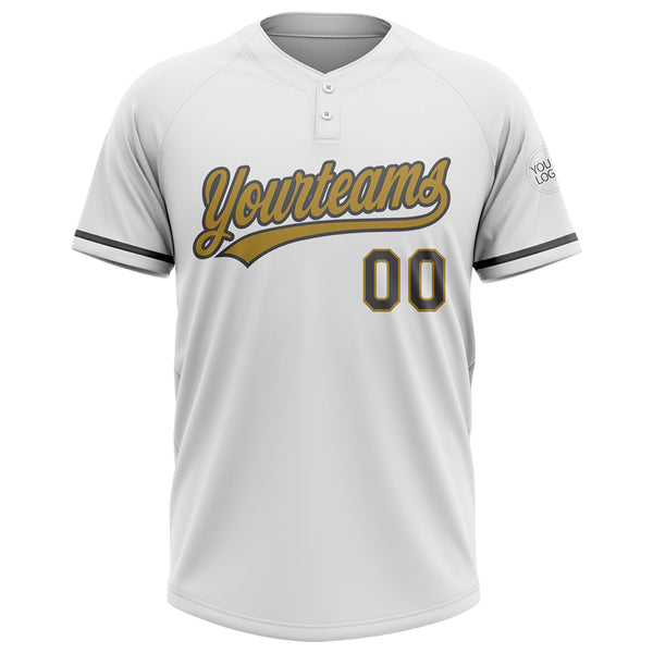 Custom White Steel Gray-Old Gold Two-Button Unisex Softball Jersey