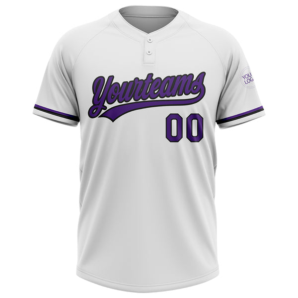 Custom White Purple-Black Two-Button Unisex Softball Jersey