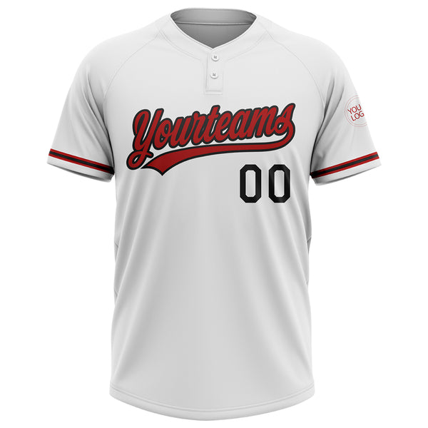 Custom White Red-Black Two-Button Unisex Softball Jersey