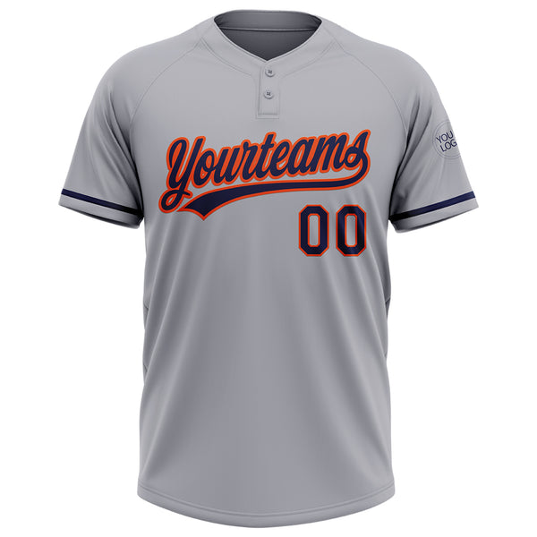 Custom Gray Navy-Orange Two-Button Unisex Softball Jersey