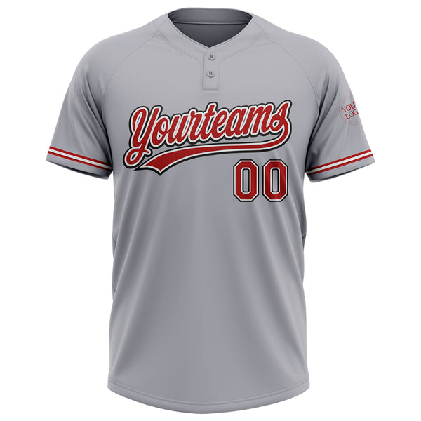 Custom Gray Red-Black Two-Button Unisex Softball Jersey