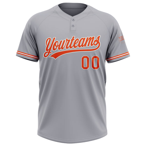 Custom Gray Orange-White Two-Button Unisex Softball Jersey