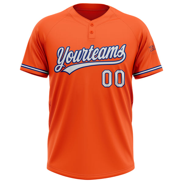 Custom Orange White-Royal Two-Button Unisex Softball Jersey