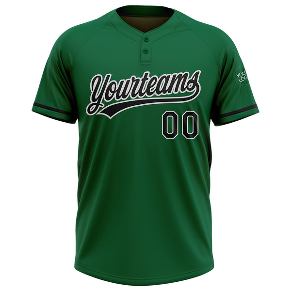 Custom Kelly Green Black-White Two-Button Unisex Softball Jersey