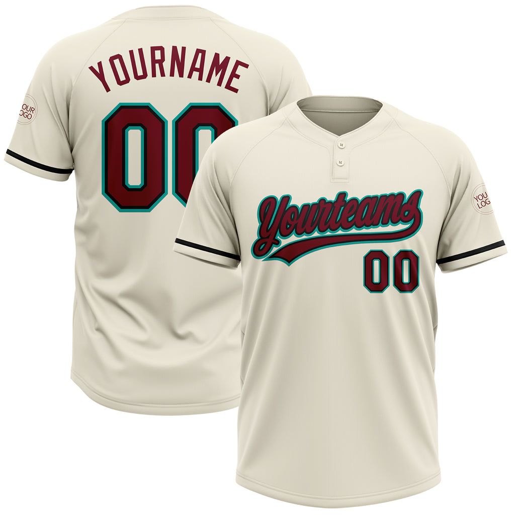 Custom Cream Crimson Black-Aqua Two-Button Unisex Softball Jersey