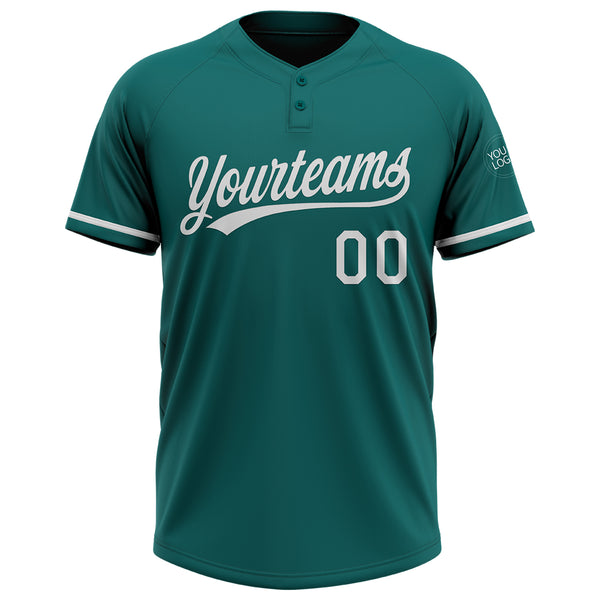 Custom Teal White Two-Button Unisex Softball Jersey