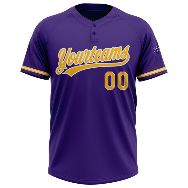 Custom Purple Gold-White Two-Button Unisex Softball Jersey