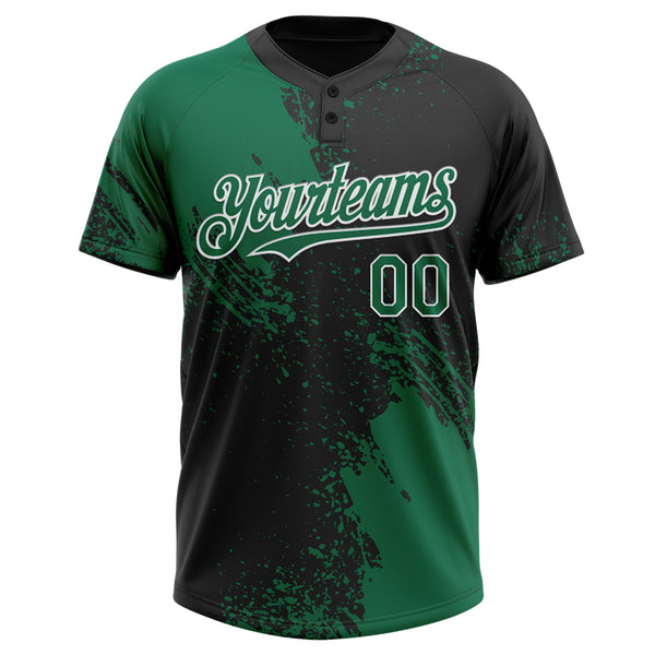 Custom Kelly Green Black-White 3D Pattern Abstract Brush Stroke Two-Button Unisex Softball Jersey