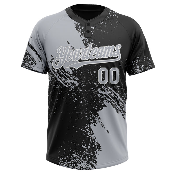 Custom Gray Black-White 3D Pattern Abstract Brush Stroke Two-Button Unisex Softball Jersey