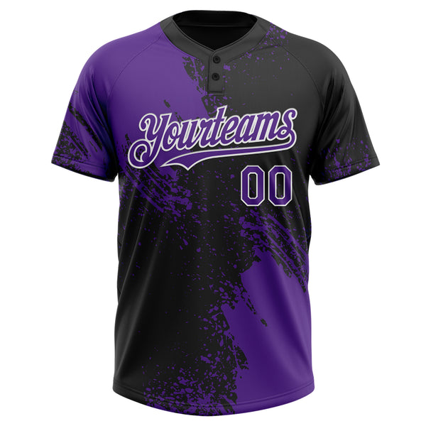 Custom Purple Black-White 3D Pattern Abstract Brush Stroke Two-Button Unisex Softball Jersey