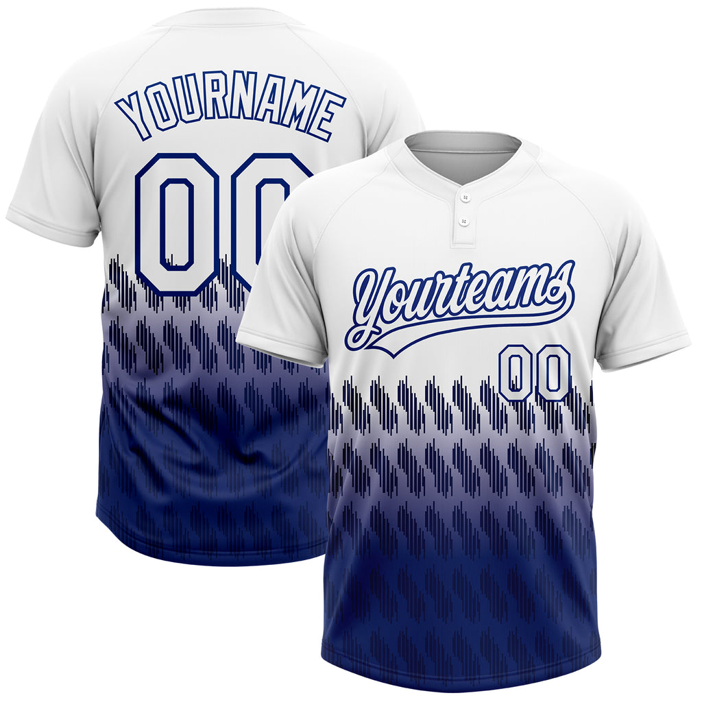 Custom White Royal 3D Pattern Lines Two-Button Unisex Softball Jersey