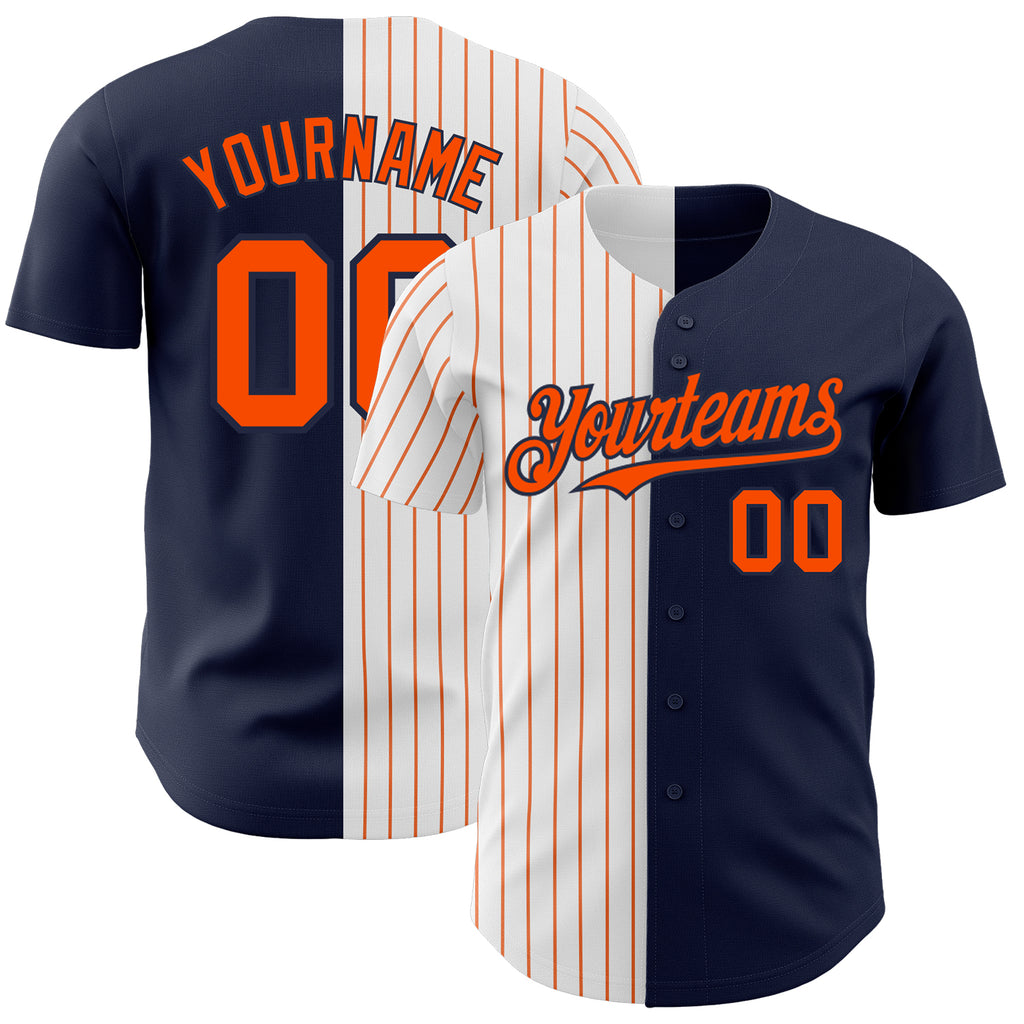 Custom Navy White-Orange Pinstripe Authentic Split Fashion Baseball Jersey