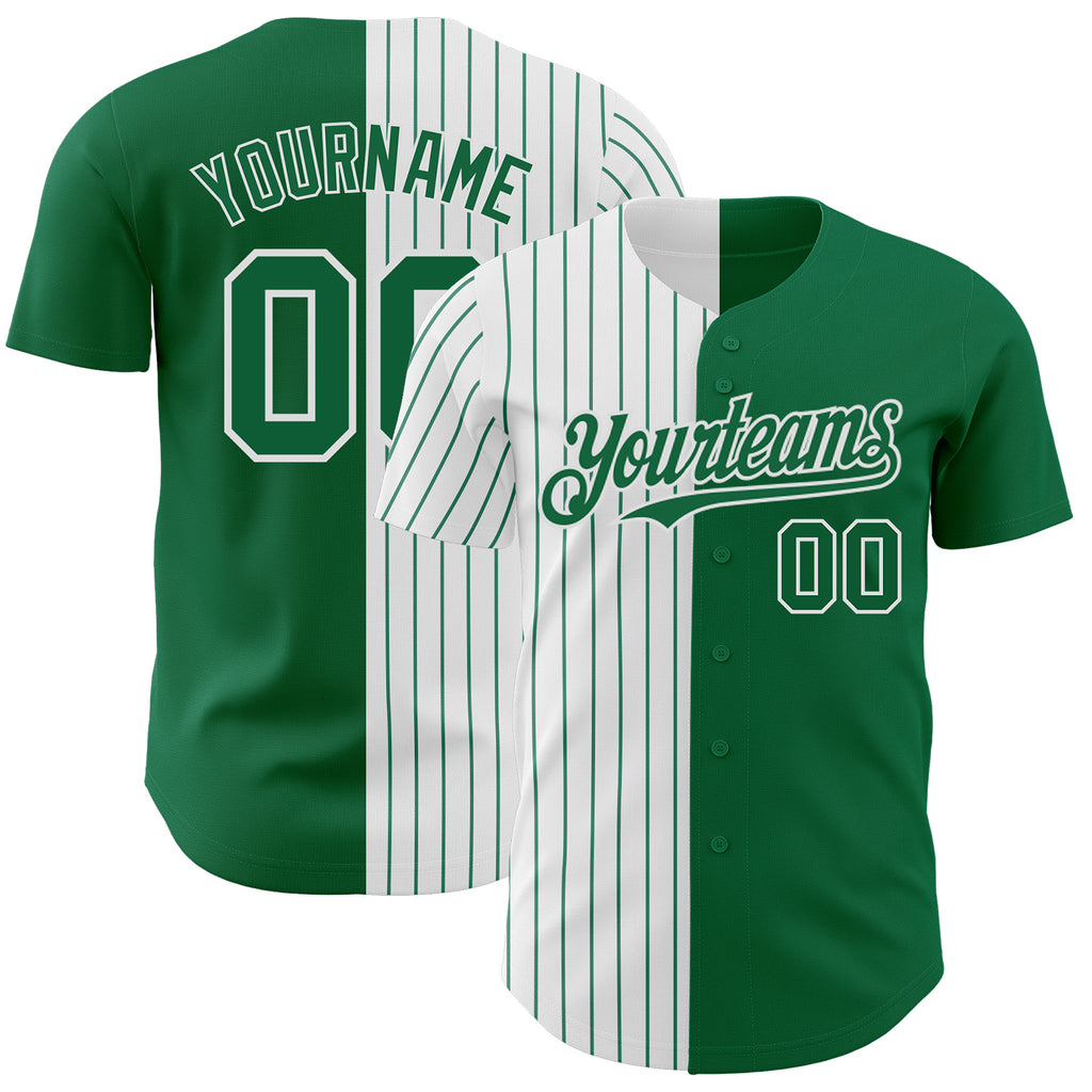 Custom Kelly Green White-Kelly Green Pinstripe Authentic Split Fashion Baseball Jersey