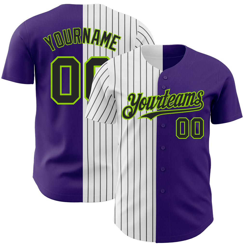 Custom Purple Neon Green-Black Pinstripe Authentic Split Fashion Baseball Jersey