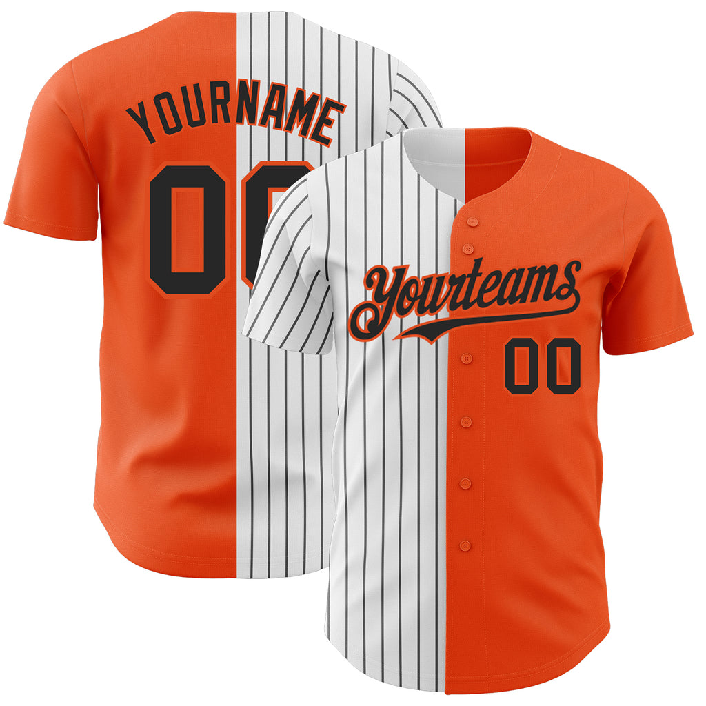 Custom Orange White-Black Pinstripe Authentic Split Fashion Baseball Jersey