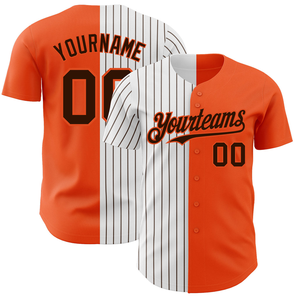 Custom Orange White-Brown Pinstripe Authentic Split Fashion Baseball Jersey