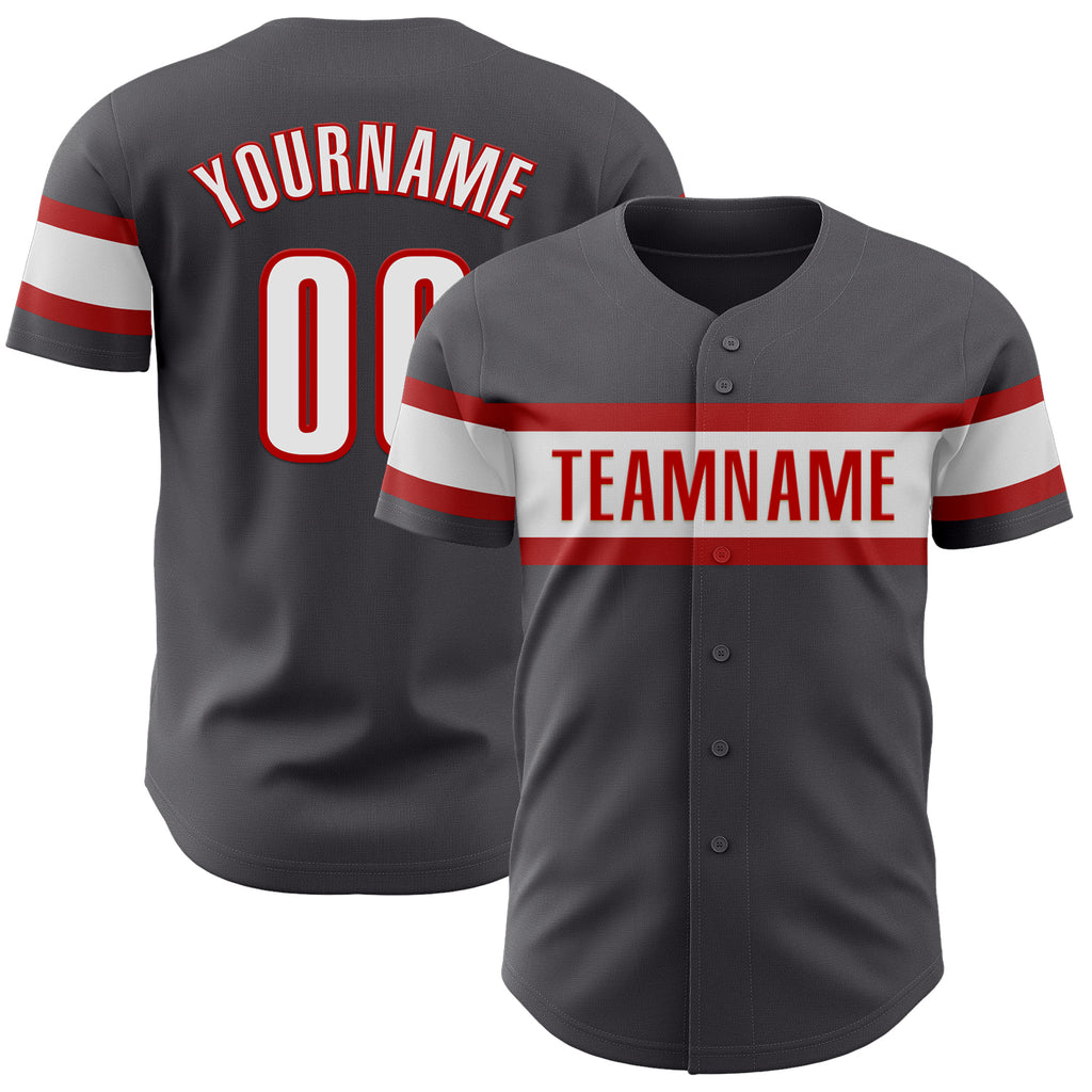 Custom Steel Gray White-Red Authentic Baseball Jersey