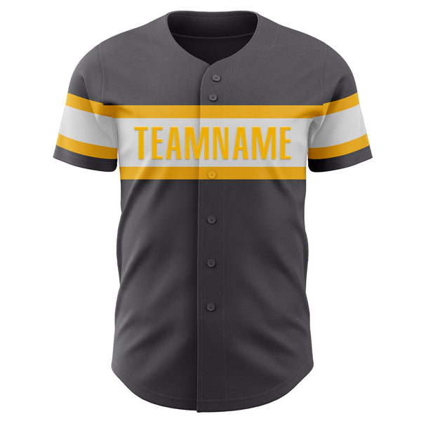 Custom Steel Gray White-Gold Authentic Baseball Jersey