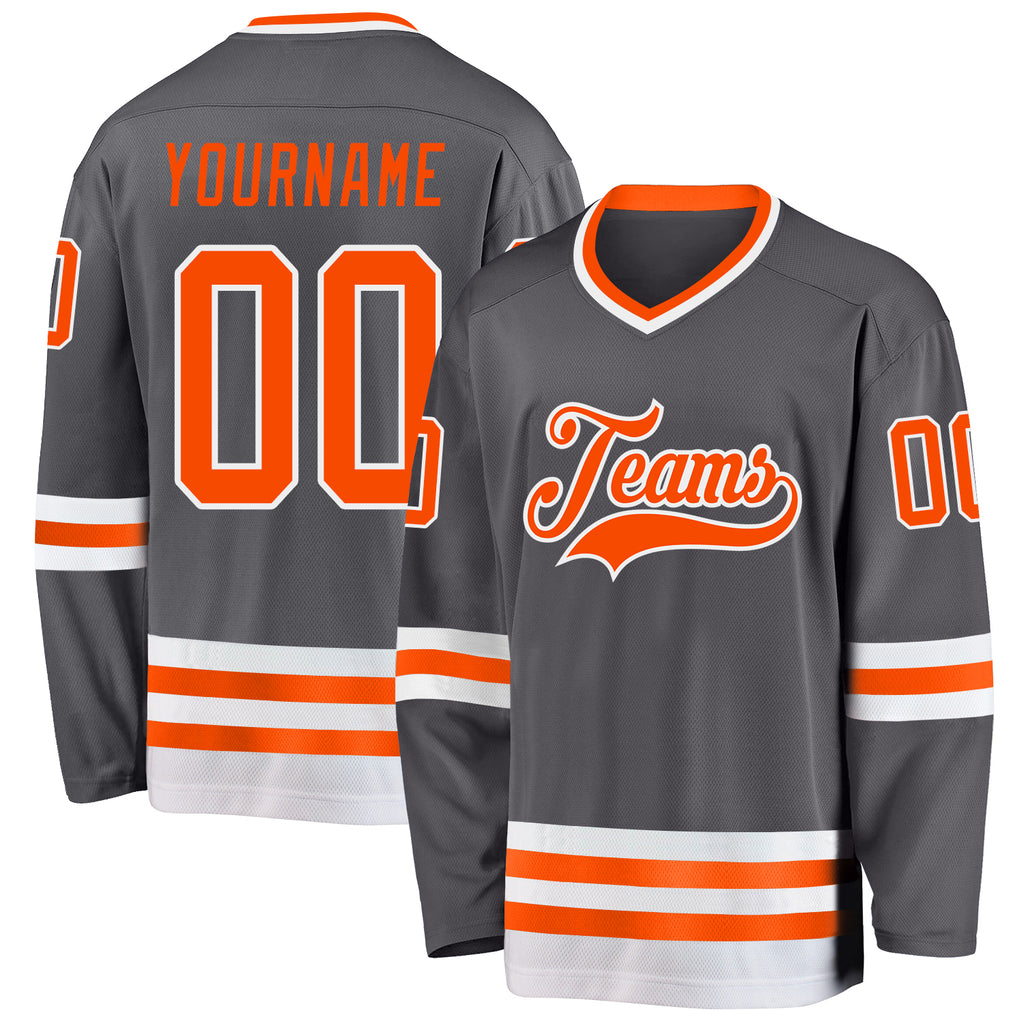 Custom Steel Gray Orange-White Hockey Jersey