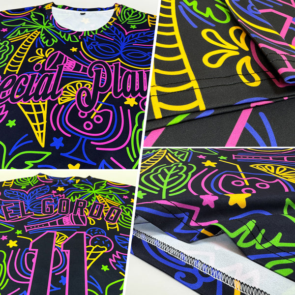 Custom Navy Purple 3D Pattern Design Hawaii Summer Holiday Party Performance T-Shirt