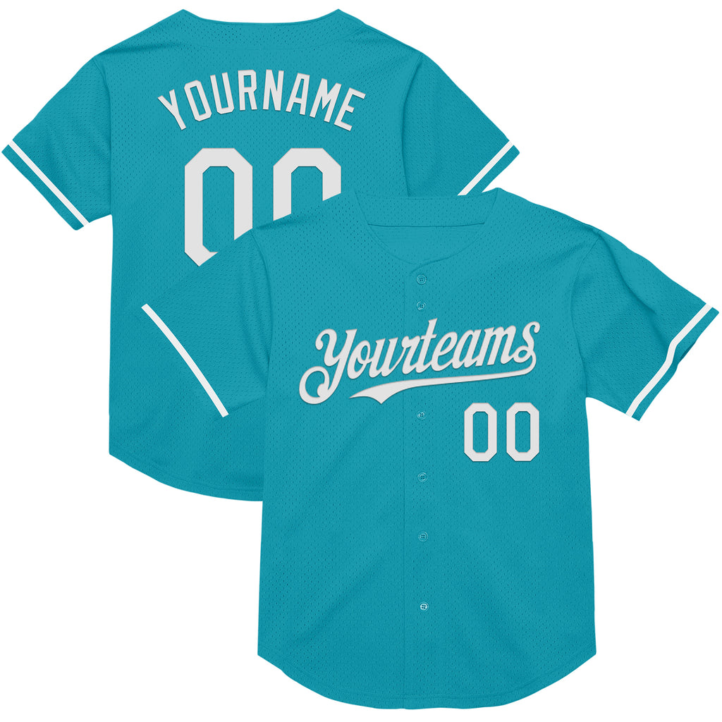 Custom Teal White Mesh Authentic Throwback Baseball Jersey